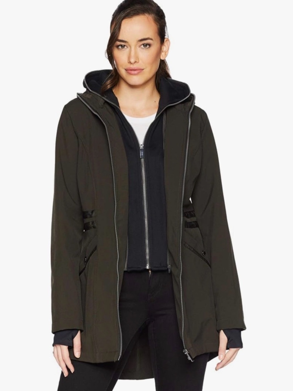 French Connection Olive Green Hooded Trench Coat